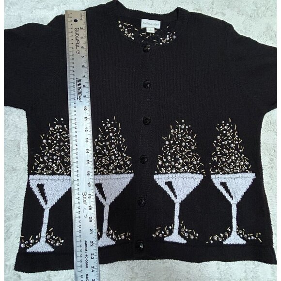 Vintage Northern Isles Womens Large Black Ramie Embellished Cardigan Sweater - Picture 7 of 9